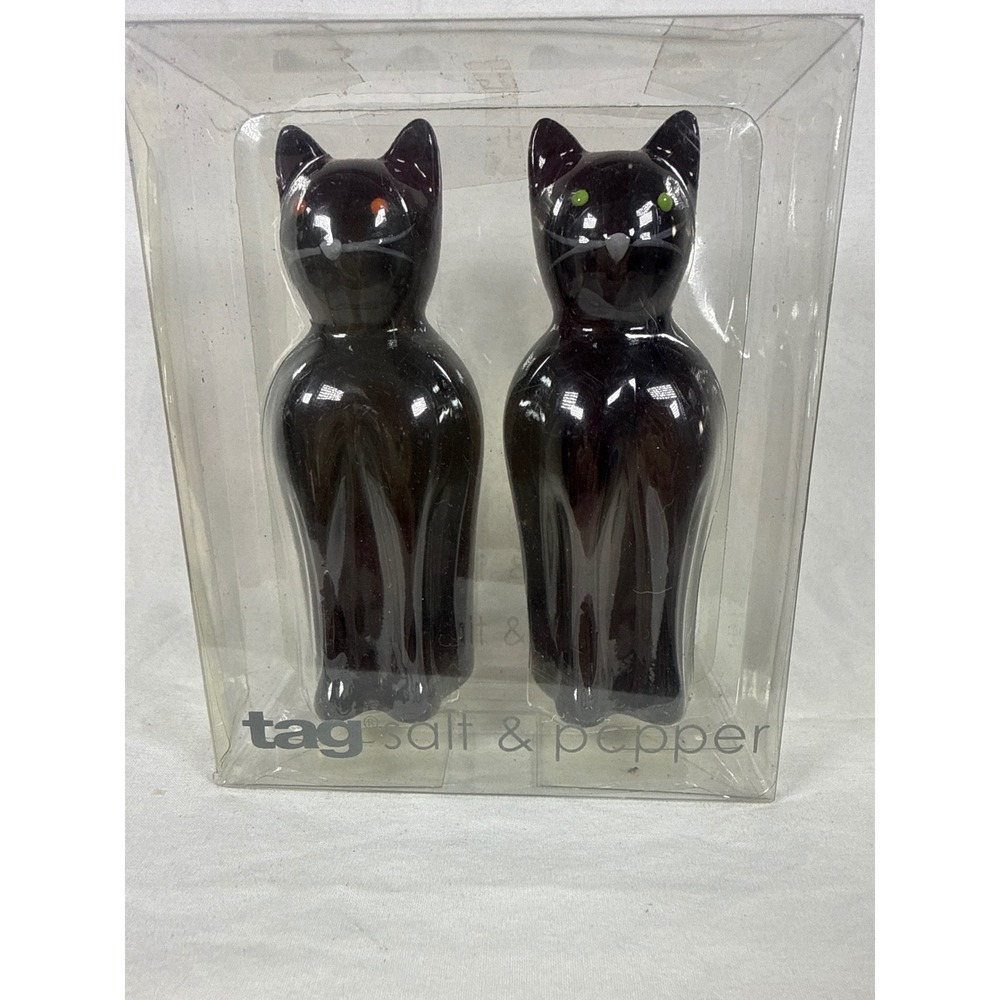 Tag Black Cat Salt and Pepper Shakers Set Ceramic Halloween Vintage 2008 New